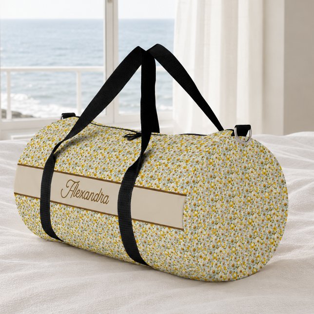 Gelbes Wildblumen-Muster Monogramm Name Duffle Bag (Von Creator hochgeladen)