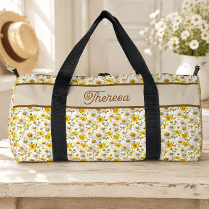 Gelbes Wildblumen-Muster-Monogramm-Name Duffle Bag