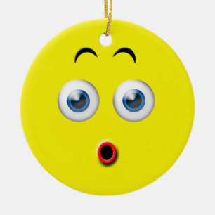 Gelbes wow überraschte Emoji individuellen Namen Keramikornament