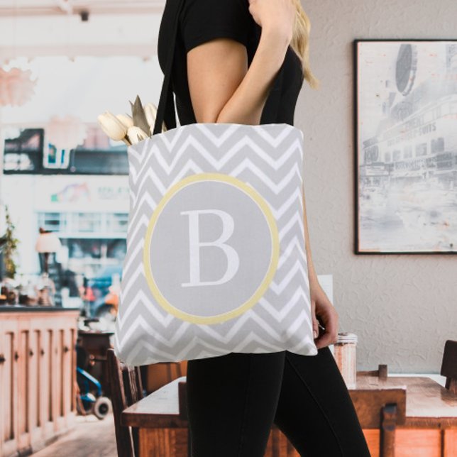 Gelbes Zickzack Monogramm Totbeutel Tasche (Yellow Chevron Monogram Tote Bag)