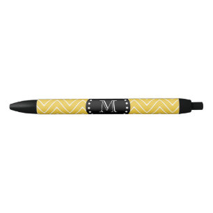Gelbes Zickzack schwarzes Monogramm des Muster-  Kugelschreiber