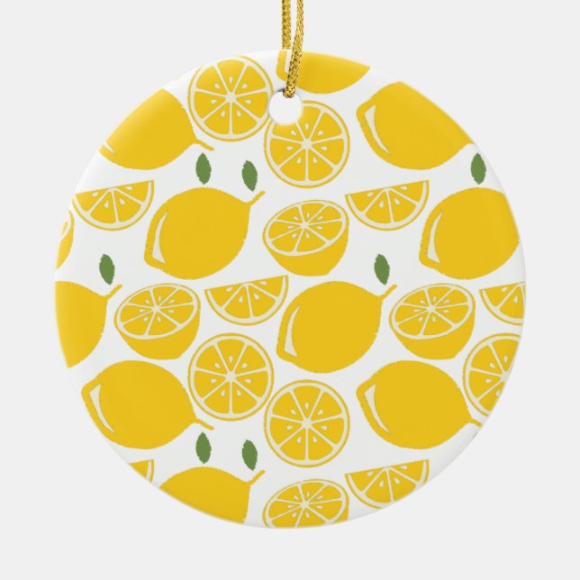 Gelbes Zitronenfruchtmuster Keramik Ornament (Vorne)