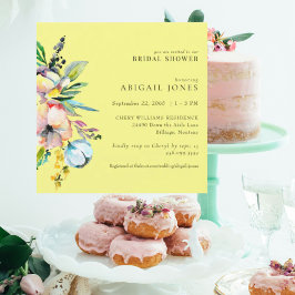 Gelbfarbenes Brautparty mit Blumenbezug Einladung