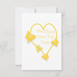 Gelbfarbenes Schmetterlingsherz Save the Date Einladung