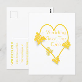 Gelbfarbenes Schmetterlingsherz Save the Date Postkarte