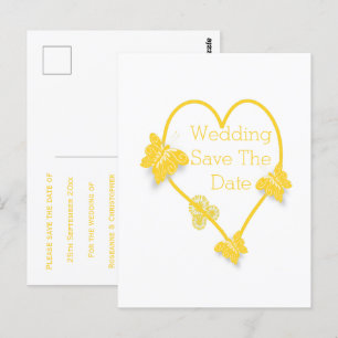 Gelbfarbenes Schmetterlingsherz Save the Date Postkarte