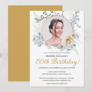 Gelbflorfarbenes Foto 50. Geburtstag Einladung
