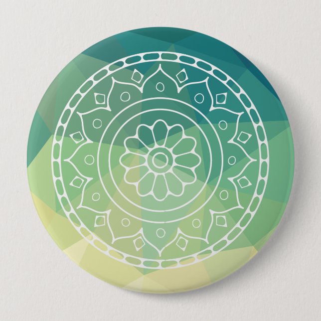 Gelbgelbe Mandala Inspiration Harmonie Blume Button (Vorderseite)