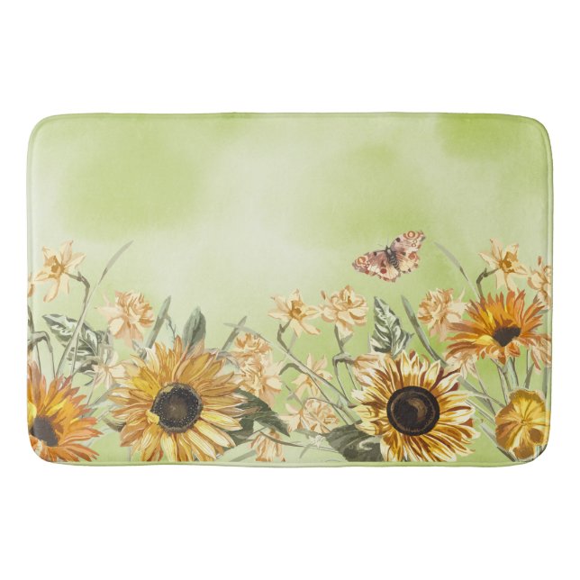 Gelbgelbe Ombre Aquarellblau Sonnenblume Badematte (Vorderseite)