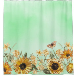 Gelbgelbe Ombre Aquarellblau Sonnenblume Duschvorhang
