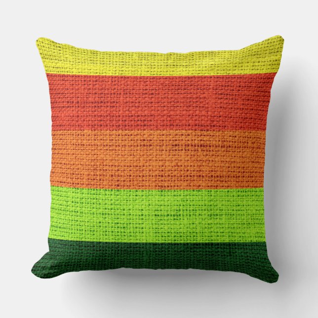 Gelbgelbe Streifen Burlap Rustikaler Jute Kissen (Vorderseite)