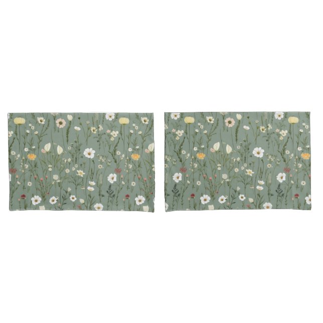 Gelbgelbe Wildblumen von Sage Green Boho Kissenbezug (Vorderseite-Set)
