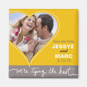 Gelbgelbes Herz Save the Date grau Magnet