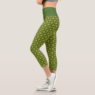 Gelbgelbes Kariertes Muster Tartan Schachbrettmust Capri Leggings