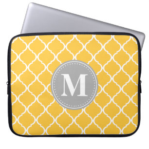 Gelbgelbes marokkanisches Gitter Graues Monogramm Laptopschutzhülle