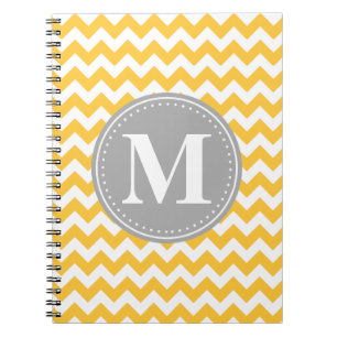 Gelbgelbes Zickzack Muster Grau Monogramm Notizblock