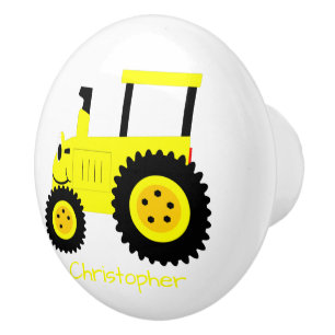 Gelbgemaltes Traktor-Design Personalisiert Keramikknauf