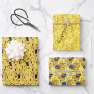 Gelbgold Gustav Klimt Muster Quadrate Ovale Geschenkpapier Set