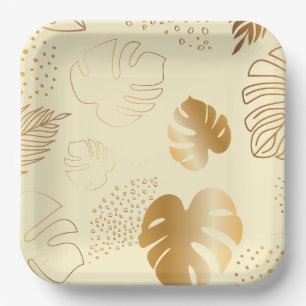 Gelbgoldfarbene Blätter Papier Teller