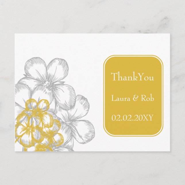 gelbgraue Blumenhochzeit Danke Postkarte (Vorderseite)