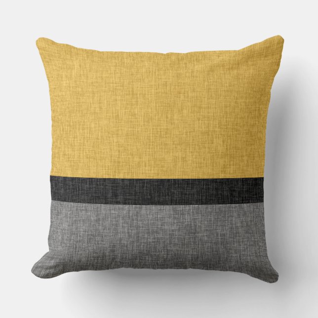 Gelbgraue, einfache Streifen-Crosshatch Kissen (Vorderseite)