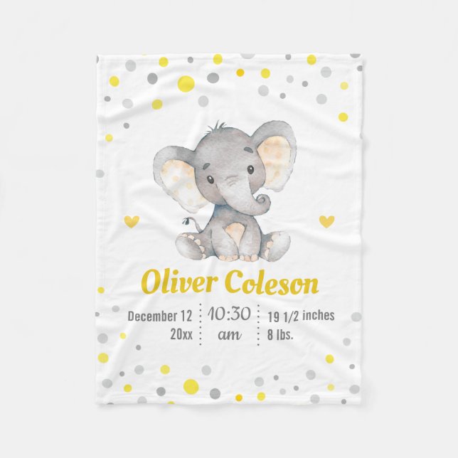 Gelbgraue Elephant Polka Dot Baby Stats Kinderzimm Fleecedecke (Vorderseite)