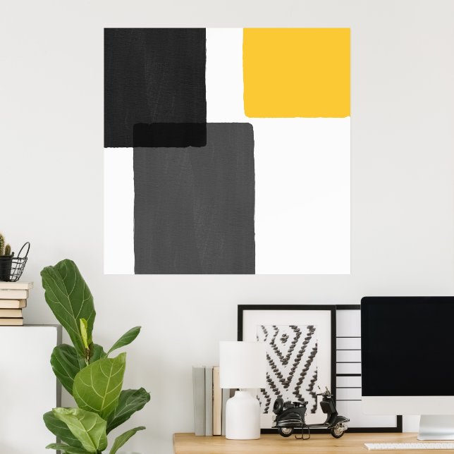 Gelbgraue Schwarz-weiß Moderne Minimalistisch Poster (Heimbüro)