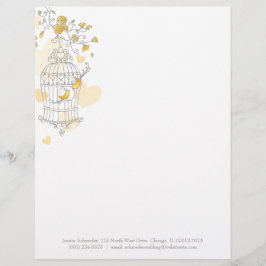 Gelbgraue, zwei Vögel, offener Vogelkäfig Briefbogen