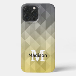 Gelbgraues Cooles geometrisches Muster Monogramm iPhone 13 Pro Max Hülle
