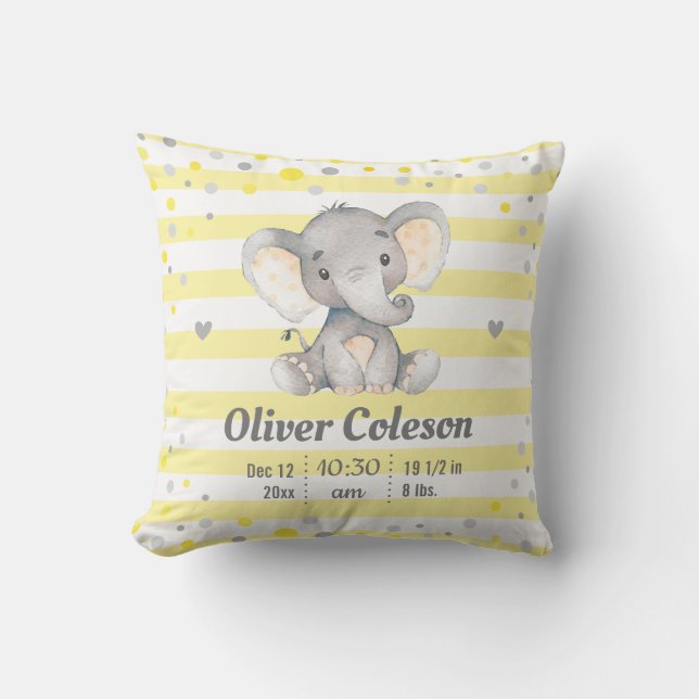 Gelbgraues, gestreiftes Elephant Babys Kinderzimme Kissen (Vorderseite)