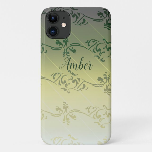 Gelbgraues Gradient Leaf Muster Personalisiert Case-Mate iPhone Hülle (Rückseite)