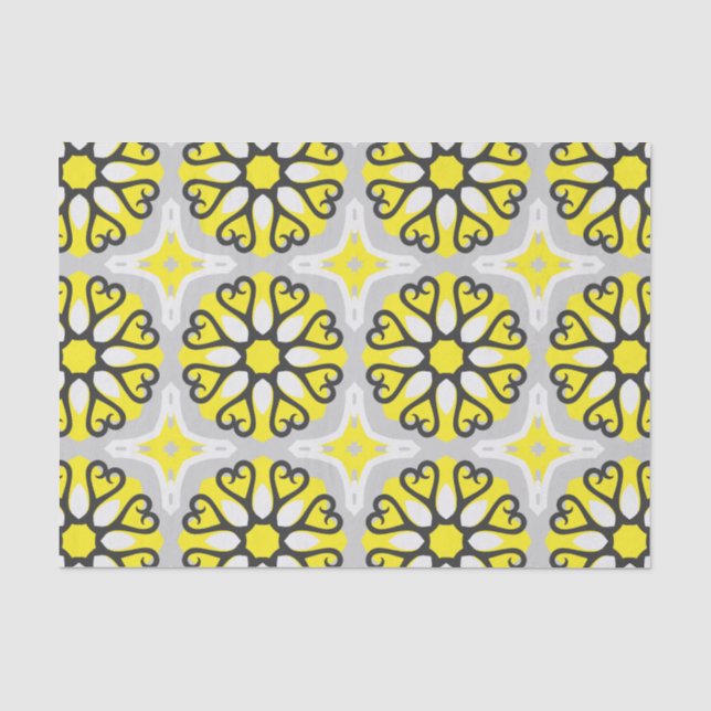 Gelbgraues weißes Mosaikmuster Seidenpapier (Vorderseite)