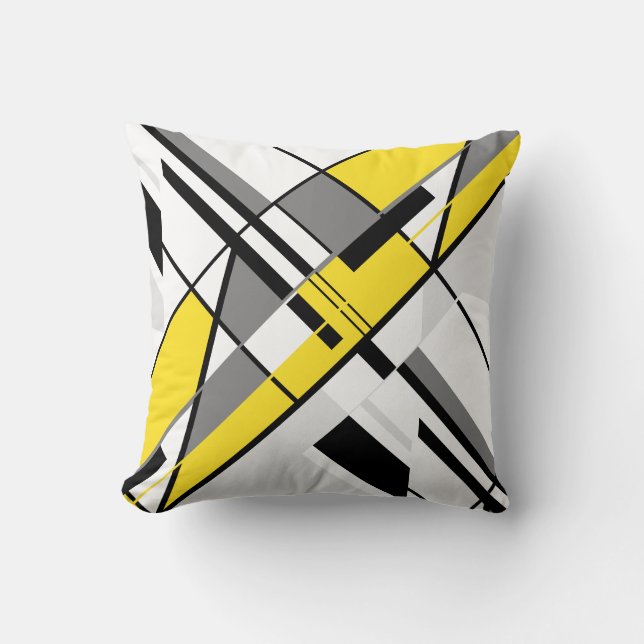 Gelbgraues, weißes schwarzes, krebskroses Design Kissen (Vorderseite)