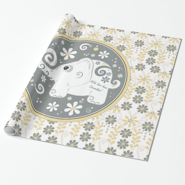 Gelbgrauweißer extravaganter Elefant Geschenkpapier (Ungerollt)