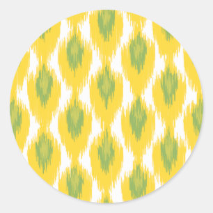 Gelbgrün abstraktes, tribal Ikat-Rautenmuster Runder Aufkleber