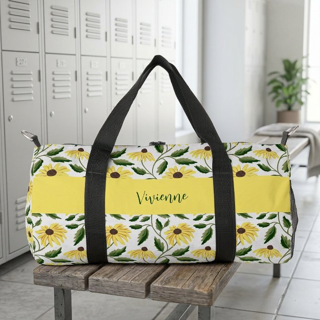 Gelbgrüne Aquarell-Wildblumen-Monogramm Duffle Bag (Yellow Green Watercolor Wildflower Monogram Duffle Bag)