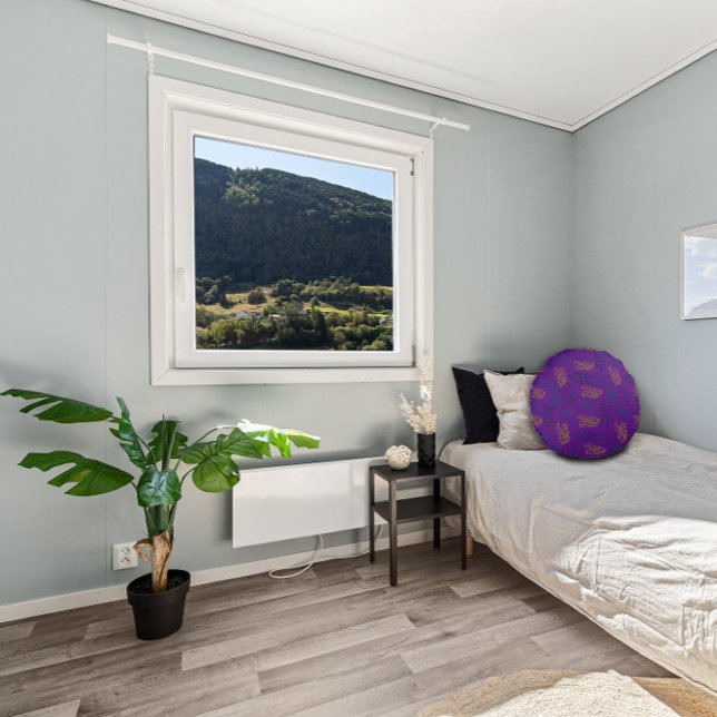 Gelbgrüne Blätter lila Rundes Kissen (Von Creator hochgeladen)