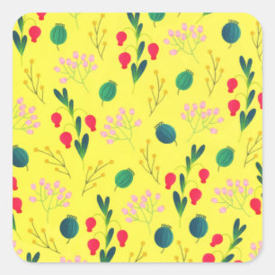 Gelbgrüne Tulip-Wildblume Blossom Quadratischer Aufkleber