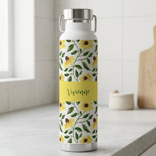 Gelbgrüne Wildblumen-Wasserfarbe-Monogramm-Name Trinkflasche