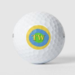 Gelbgrünes hellblaues Monogramm, benutzerdefiniert Golfball