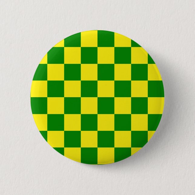 Gelbgrünes Schachbrettmuster für Karos Button (Vorderseite)