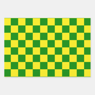 Gelbgrünes Schachbrettmuster für Karos Geschenkpapier Set