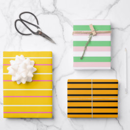 Gelbgrünes Vertikalstreifenmuster Geschenkpapier Set