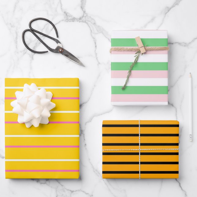 Gelbgrünes Vertikalstreifenmuster Geschenkpapier Set (Vorderseite)