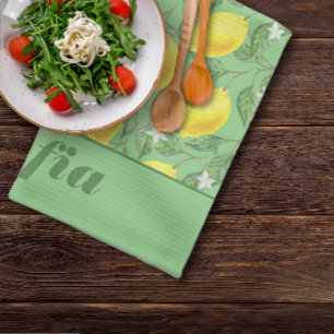 Gelbgrünes Zitronenmuster mit individuellem Namen Geschirrtuch