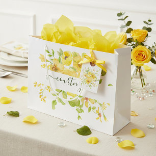 Gelbliche personalisierte Aquarell-Blumen  Große Geschenktüte