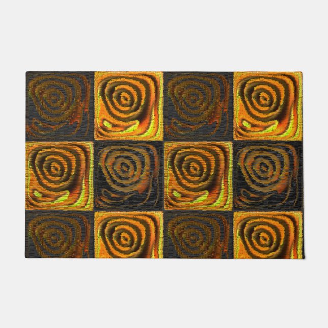 Gelbliche Quadrate und Kreise in rustikalem Mosaik Fußmatte (Vorderseite)