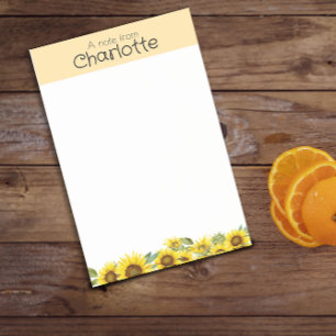 Gelbliche Wasserfarbe-Sonnenblumen-Name-Post-It-No Post-it Klebezettel