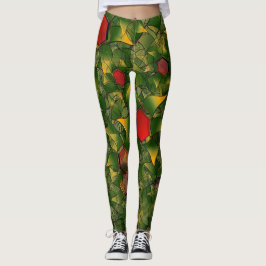 Gelbliches virtuelles Blattwerk mit roten Hexagone Leggings