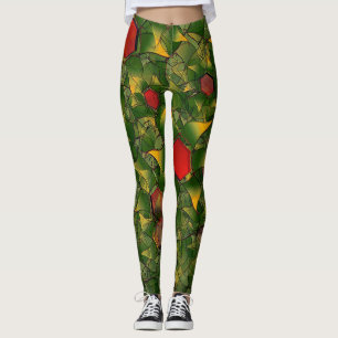Gelbliches virtuelles Blattwerk mit roten Hexagone Leggings